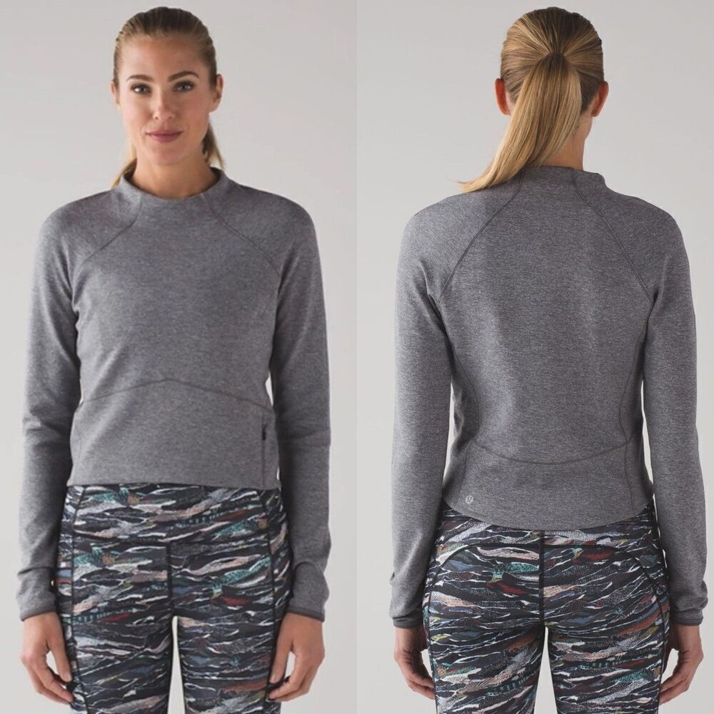 Lululemon Women Size 8 Heathered Slate Hill And Valley Mock Neck Sweater Outdoor